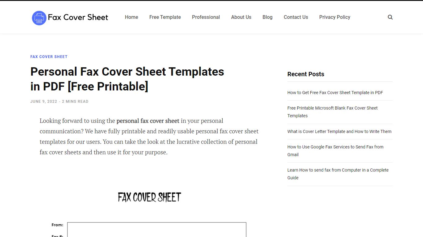 Personal Fax Cover Sheet Templates in PDF [Free Printable]