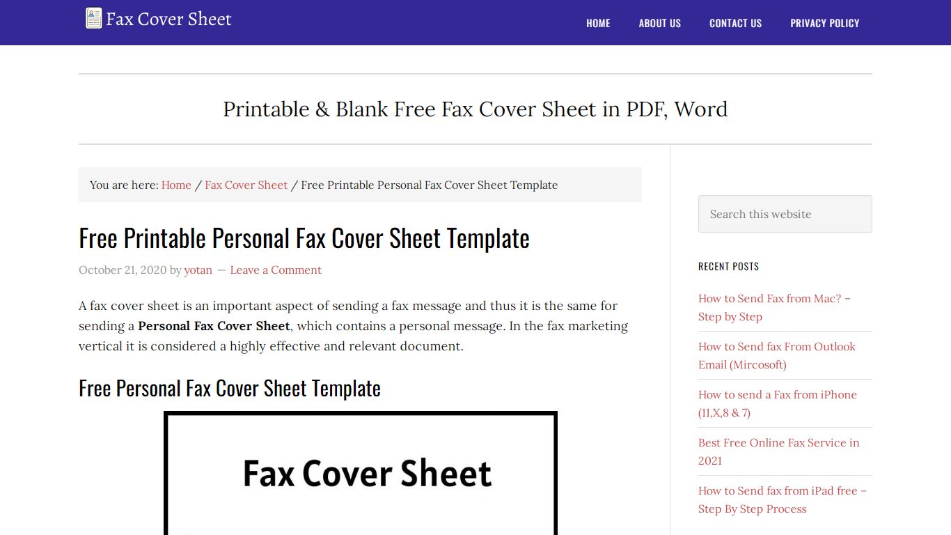 Free Printable Personal Fax Cover Sheet Template