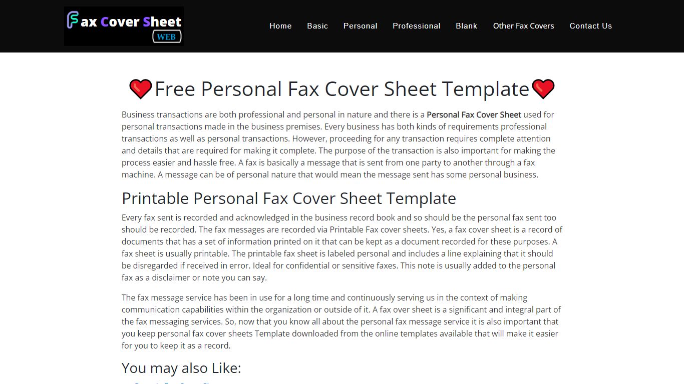 ️Free Personal Fax Cover Sheet Template ️
